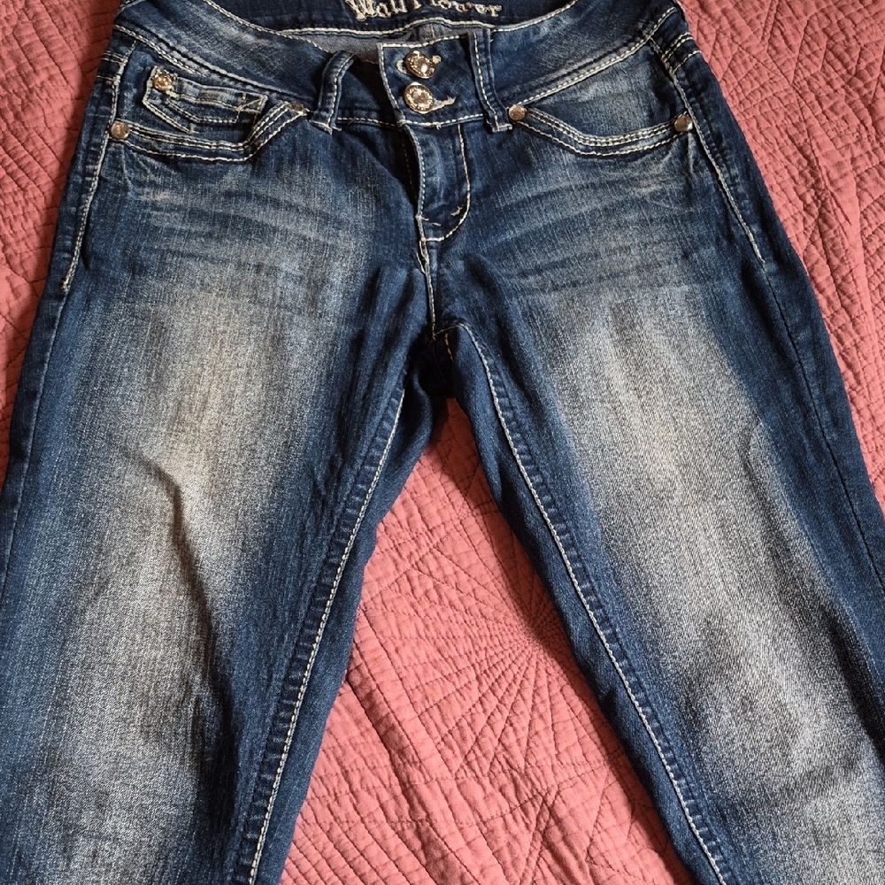 Wallflower Dark Blue Straight Leg Jeans. Fading Style